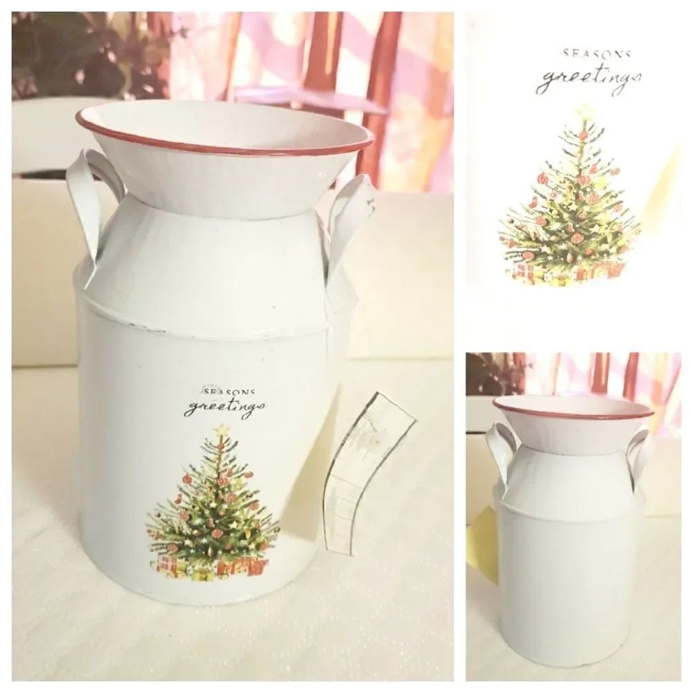 White Christmas Iron Milk Can
